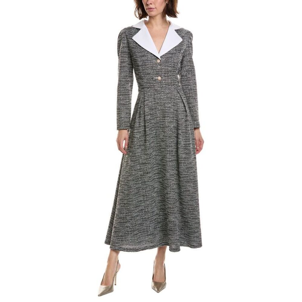Pascale La Mode Womens Long Sleeve Maxi Shirtdress, Black